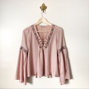 Flying Tomato Pink Lace-Up Blouse
